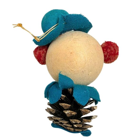 VTG Pinecone Snowman Ornament Winking Eyes Blue Hat Japan Christmas Clown MCM - Picture 5 of 9